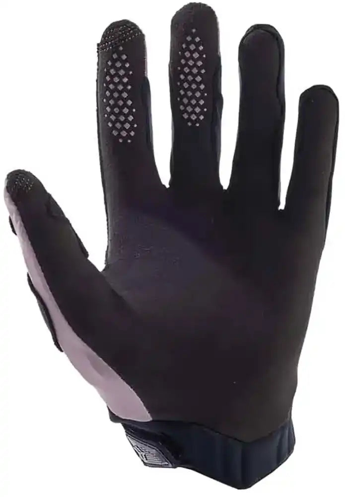 Fox Defend Wind OffRoad men's MTB gloves, close-up showing black breathable fabric, reinforced palms, and secure wrist closure.