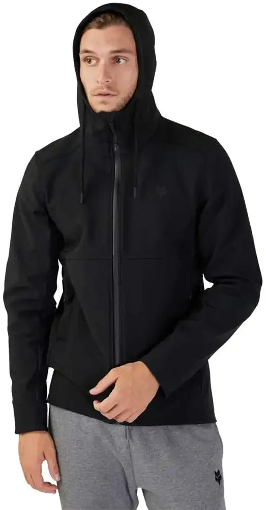 Fox Pit men's winter jacket with insulated lining, featuring a stylish dark color and adjustable hood for cold weather comfort.