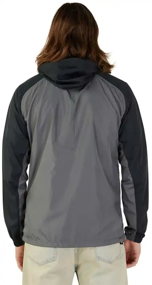 Men's Fox Cienega Windbreaker jacket, a lightweight winter clothing piece with a sleek design and adjustable hood.
