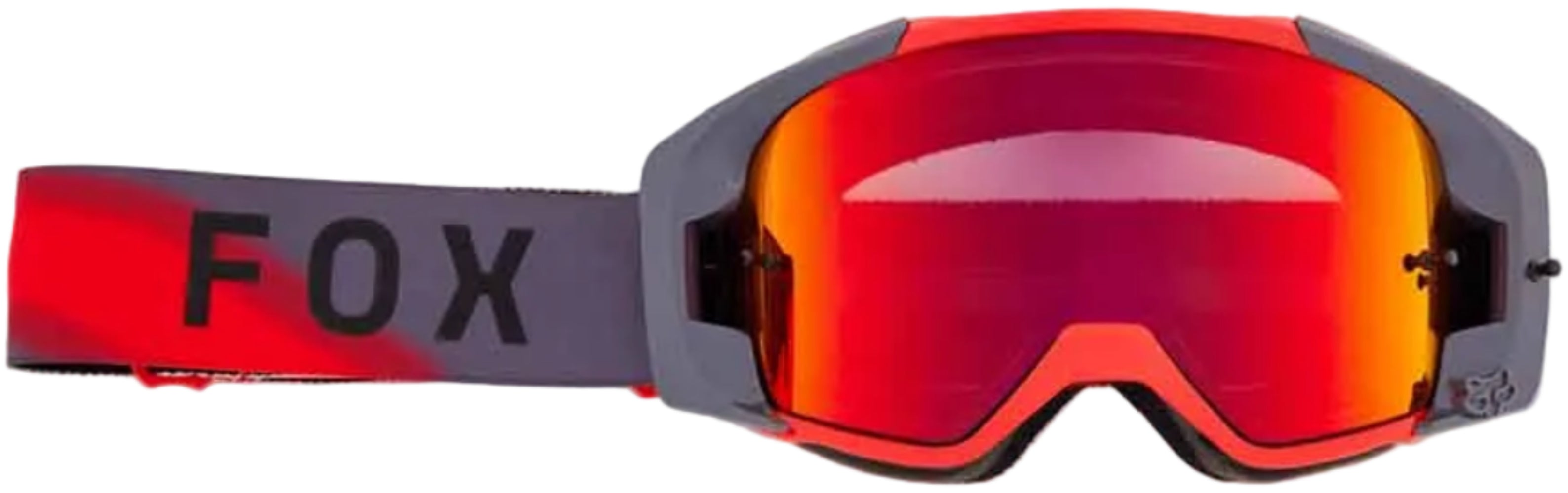 Fox Vue Volatile Spark goggles, black frame with tinted lenses, designed as protective accessories for outdoor activities.