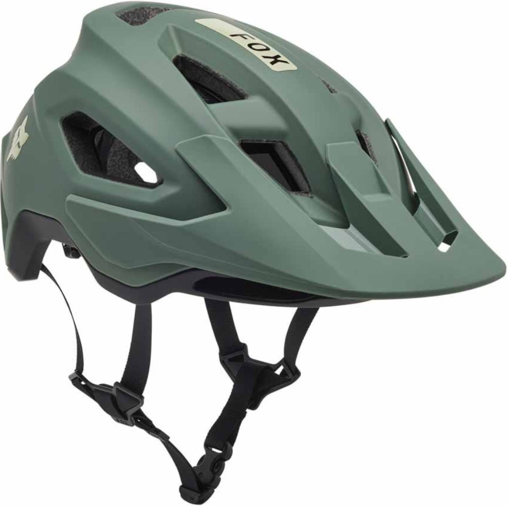 Fox Speedframe MIPS MTB helmet with adjustable straps and ventilation, shown in a sleek design with safety features for mountain biking.