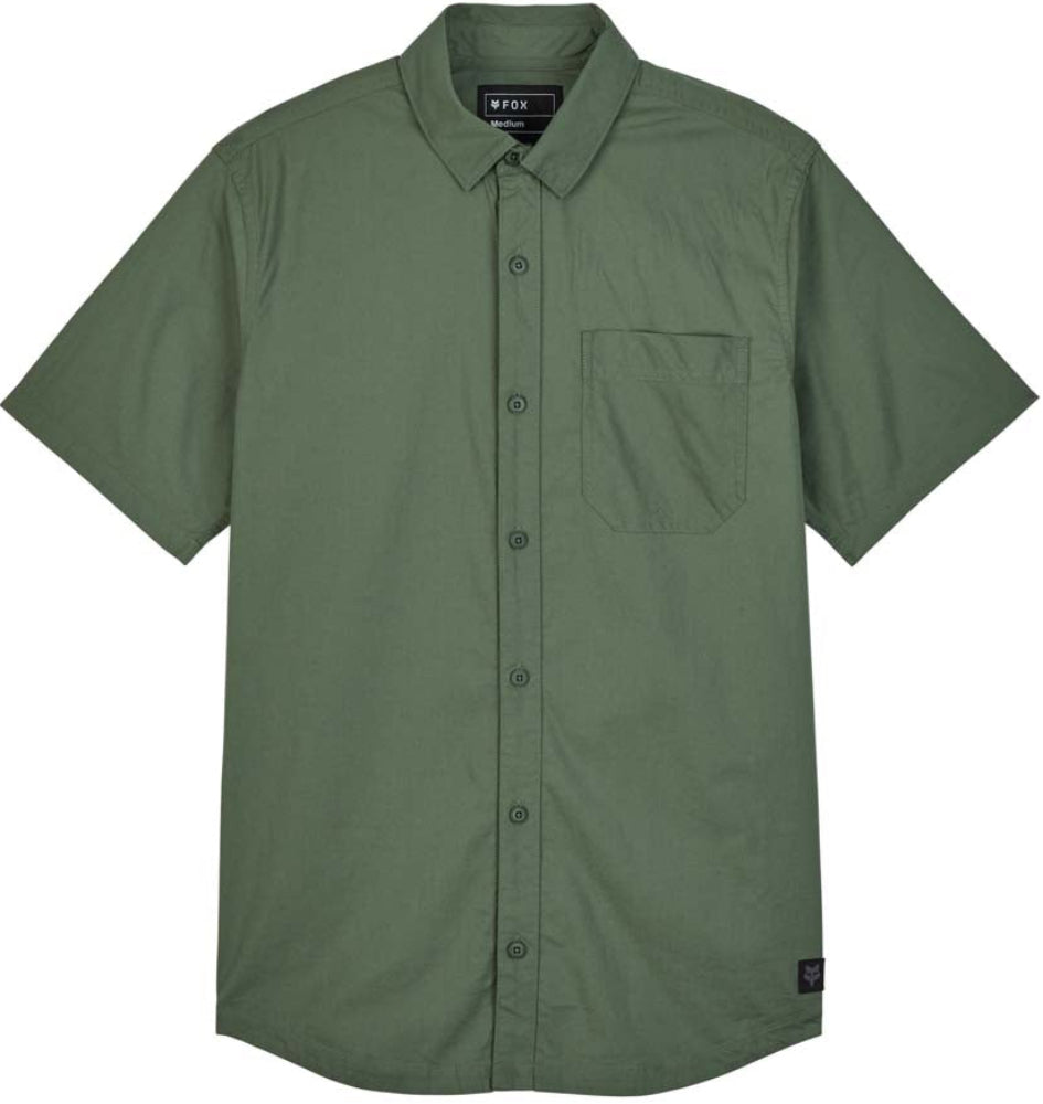 Fox Roger SS woven men's shirt in light blue with button-down collar and short sleeves, stylish casual clothing for men.