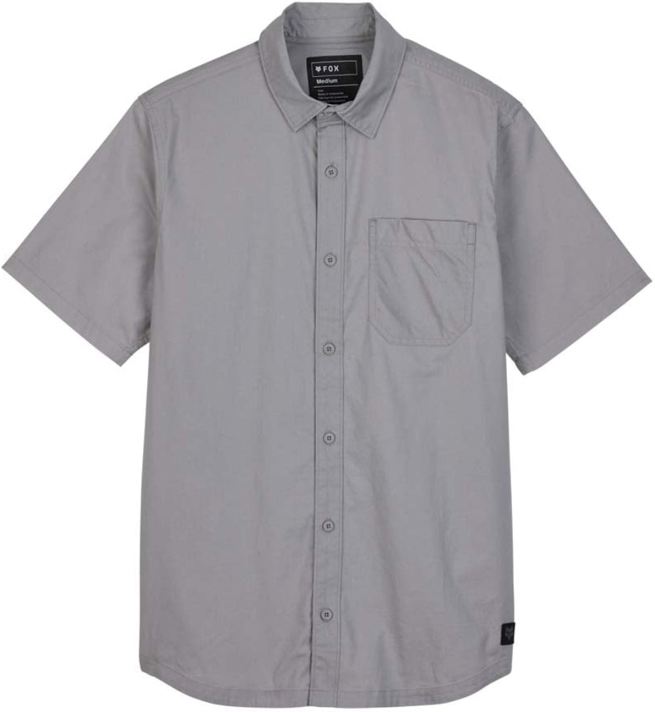 Fox Roger SS woven men's shirt displayed flat, showcasing the lightweight fabric, casual fit, and classic design with a button front.