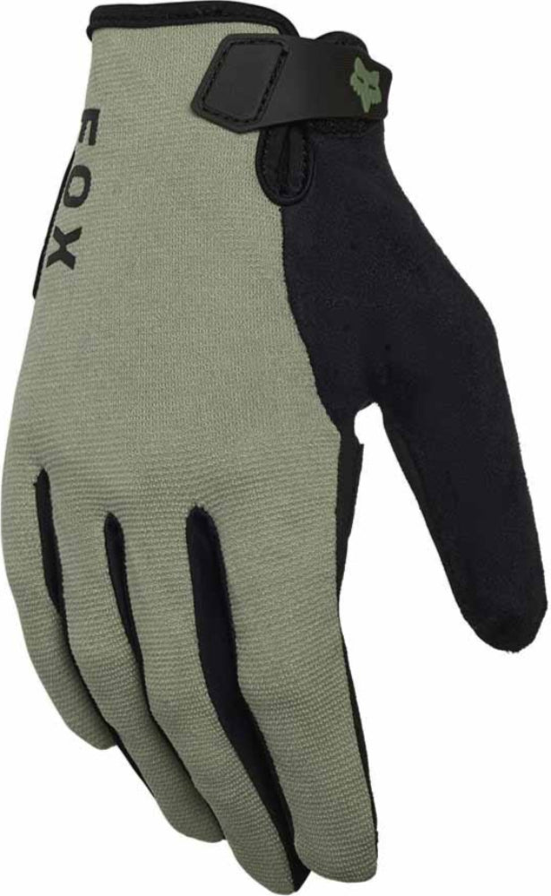 Fox Ranger Gel men's MTB gloves featuring padded palms, breathable fabric, and adjustable wrist closures for comfortable cycling.