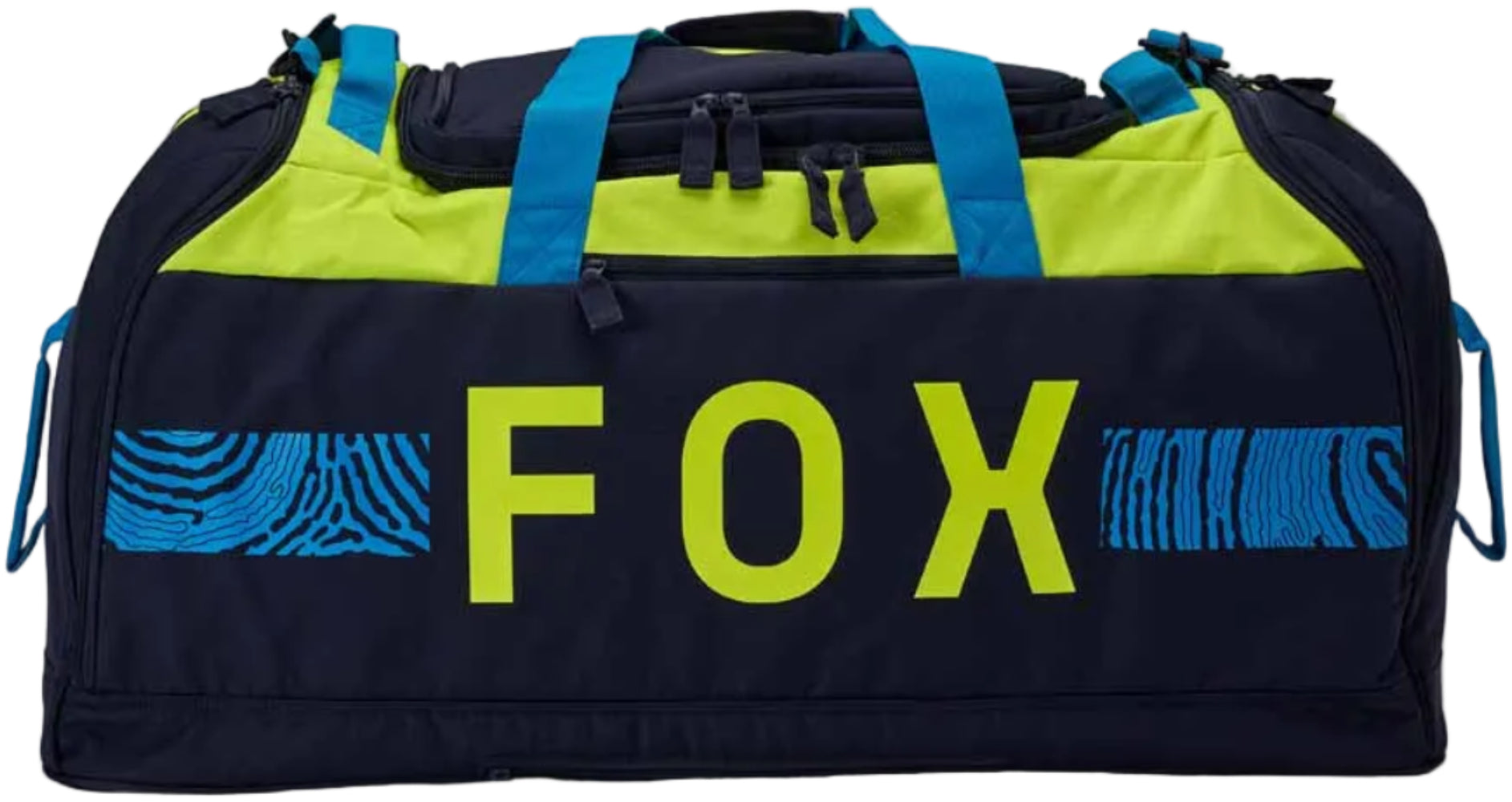 Fox Impression Podium Duffle Bag in black with adjustable shoulder strap and multiple compartments for accessories.