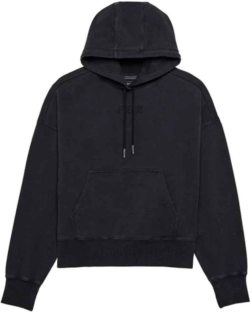 Women’s oversized fleece hoodie with Fox wordmark logo, soft and cozy fleece pullover in casual clothing style.