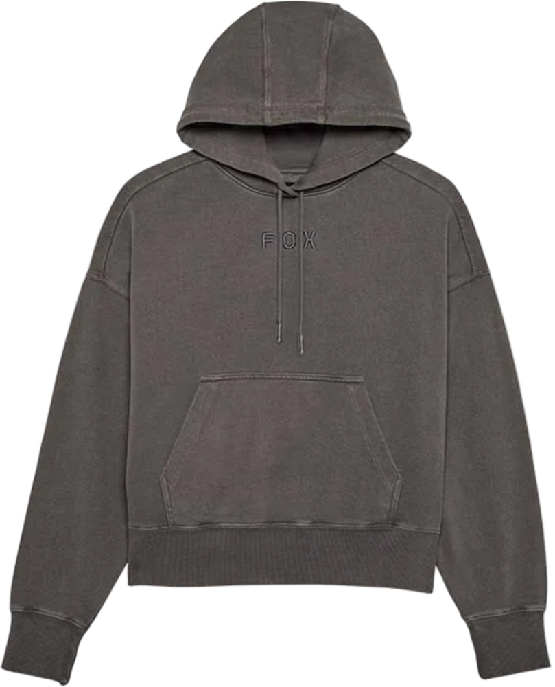 Fox Wordmark oversized fleece pullover hoodie for women, featuring a bold logo design and soft, warm fabric.