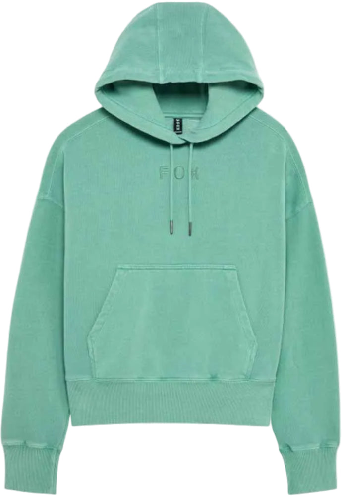 Women's Fox oversized fleece pullover hoodie with Fox wordmark logo, cozy and stylish for casual wear.