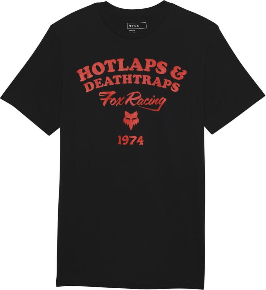 Fox HotLaps SS Premium men's T-shirt, casual clothing with graphic design, in black with short sleeves and comfortable fit.
