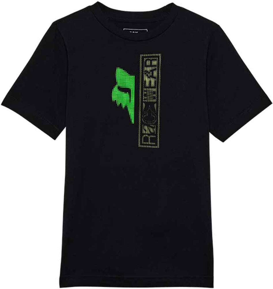 Youth Fox Throttle SS T-Shirt in black with Fox logo graphic, short sleeve casual clothing for kids.
