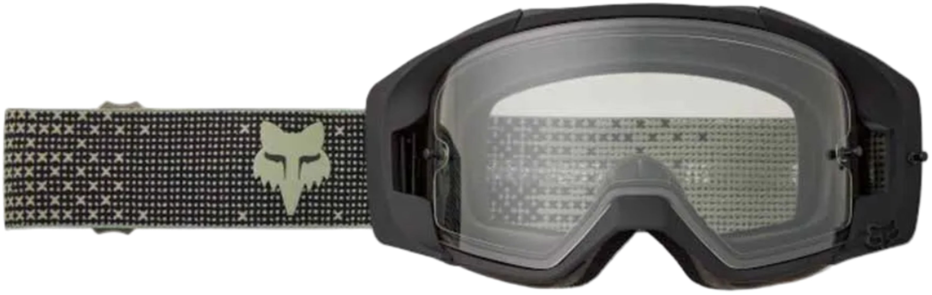Fox Vue Enduro goggles with clear lenses and adjustable strap, designed for motocross and off-road riding accessories.