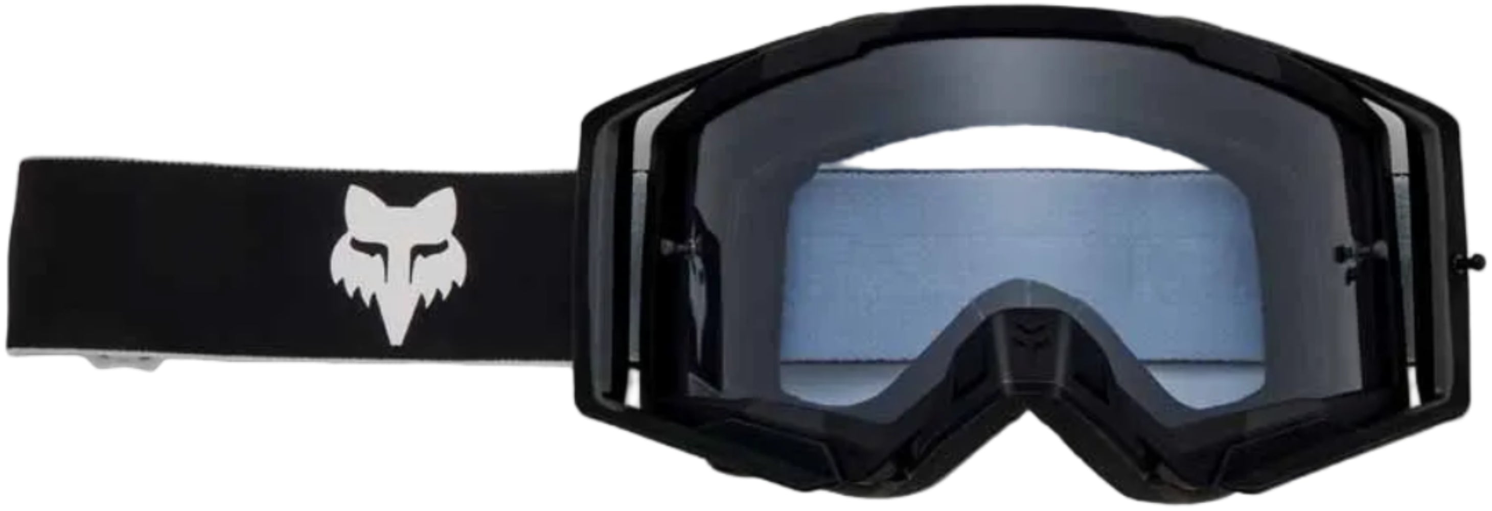 Fox Airspace Core goggles showing clear lens and adjustable strap, designed as lightweight sports accessories for motocross riding.