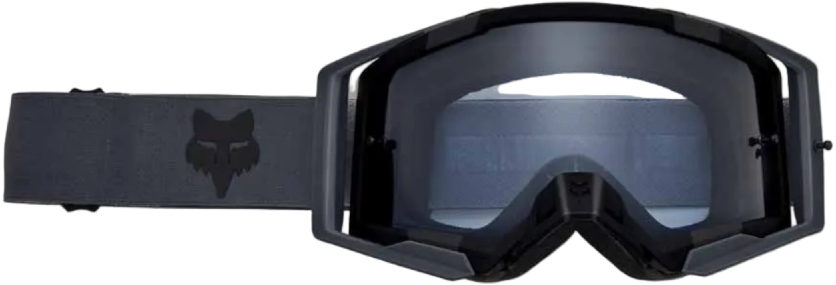 Fox Airspace Core goggles for motocross and motocross accessories, featuring clear lenses and adjustable straps.