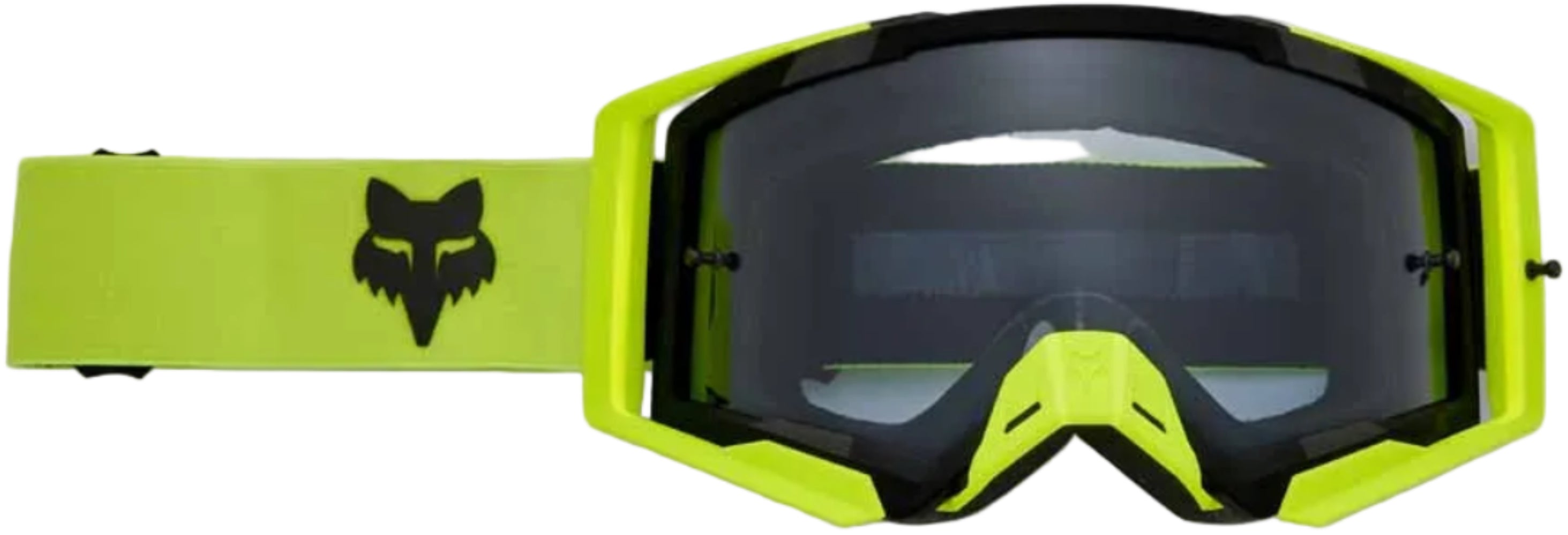 Fox Airspace Core goggles in black with clear lenses, featuring adjustable straps and vented frame for motocross riding.