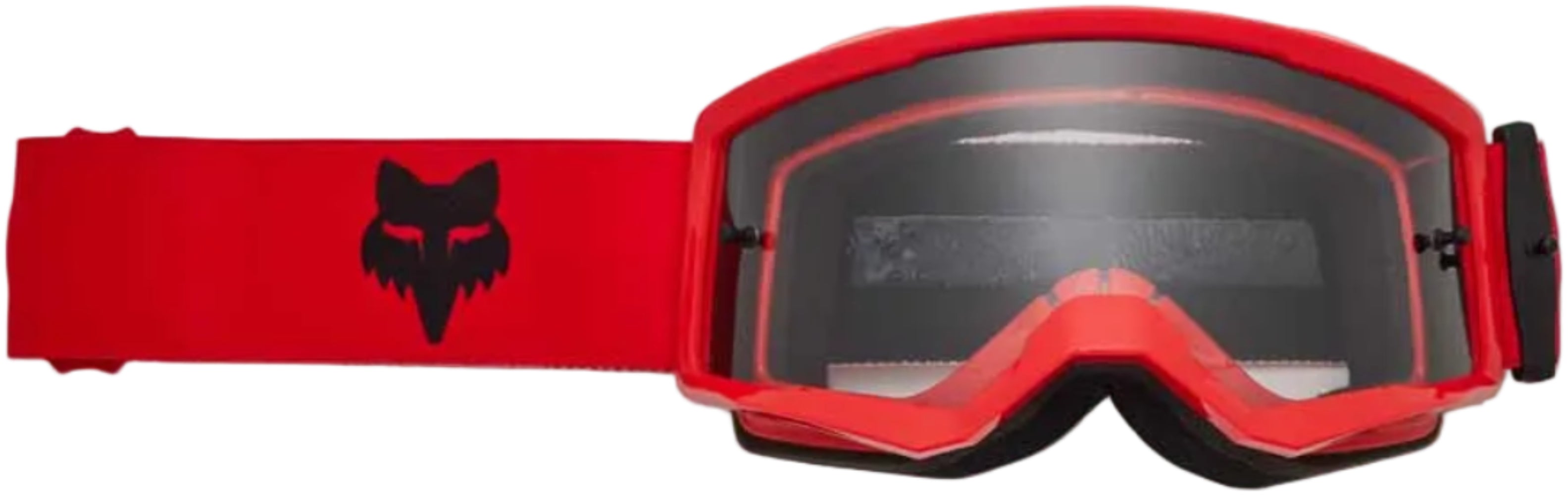 Fox Main Core Youth Goggles shown with adjustable strap and clear lenses, designed as durable accessories for young riders.