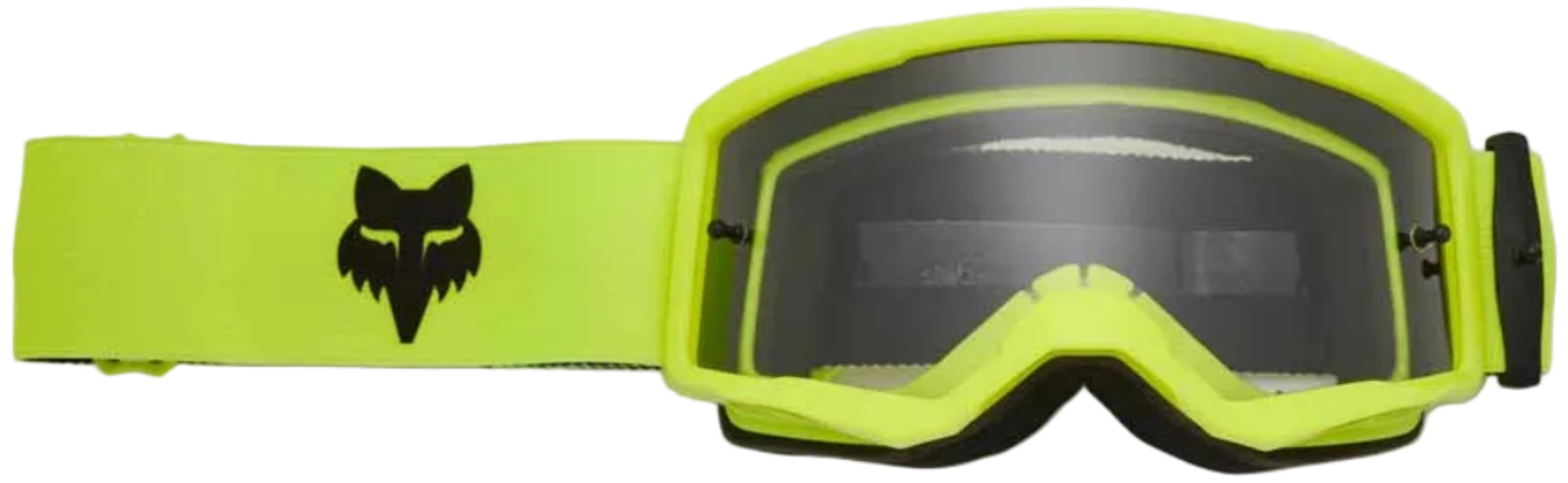 Fox Main Core Youth Goggles accessory with adjustable strap and clear lenses, designed for young riders' safety and comfort.