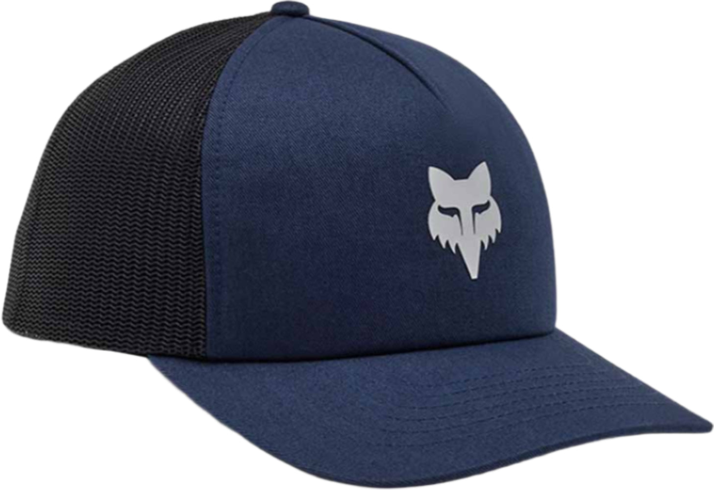Fox Head Trucker Men's Hat with adjustable snapback and iconic fox logo patch, casual outdoor accessory.