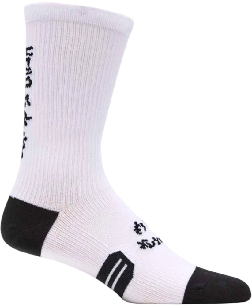 Fox Ranger 6 Hello Future socks in black and white with bold logo and graphic design, made for comfortable casual wear.