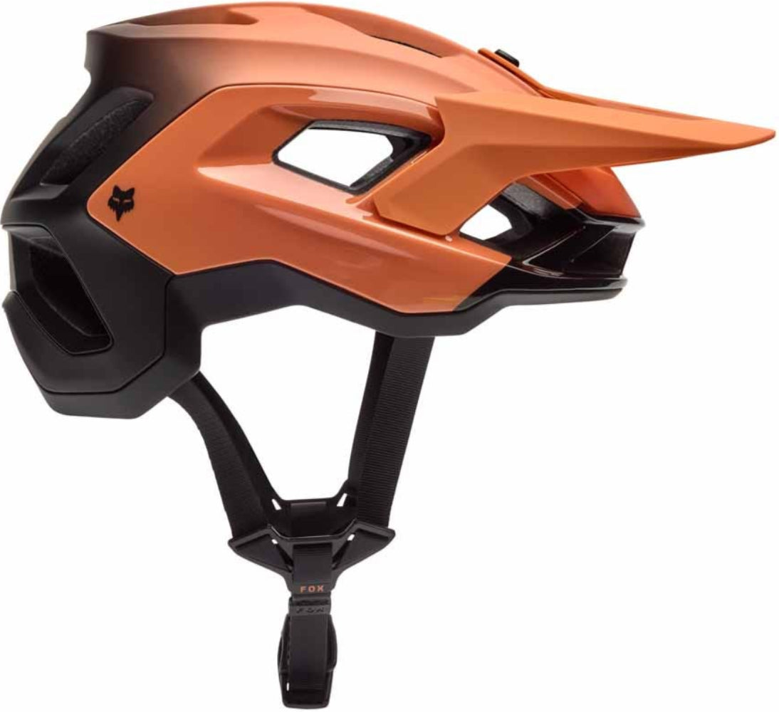 Fox Speedframe Pro BACKFADE MIPS MTB helmet with adjustable straps and ventilation, shown from the front angle.