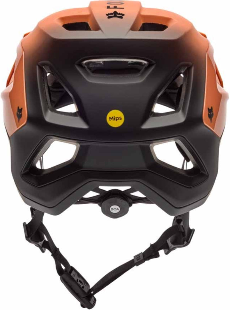 Fox Speedframe Pro MIPS MTB helmet showing the back fade design with adjustable straps and ventilation openings.