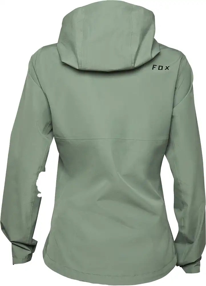 Fox Ranger 2.5L women's waterproof jacket in black, featuring a hood, zip front, and adjustable cuffs for outdoor activities.