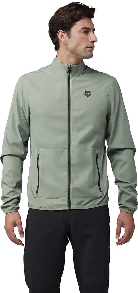 Men's Fox Ranger Wind Jacket, lightweight outdoor clothing with windproof fabric, in black with Fox logo on chest.