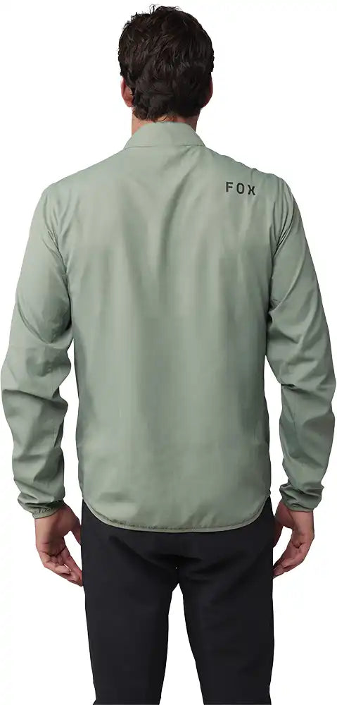 Men's Fox Ranger Wind Jacket in black, featuring a lightweight design, adjustable hood, and full zipper for outdoor protection.