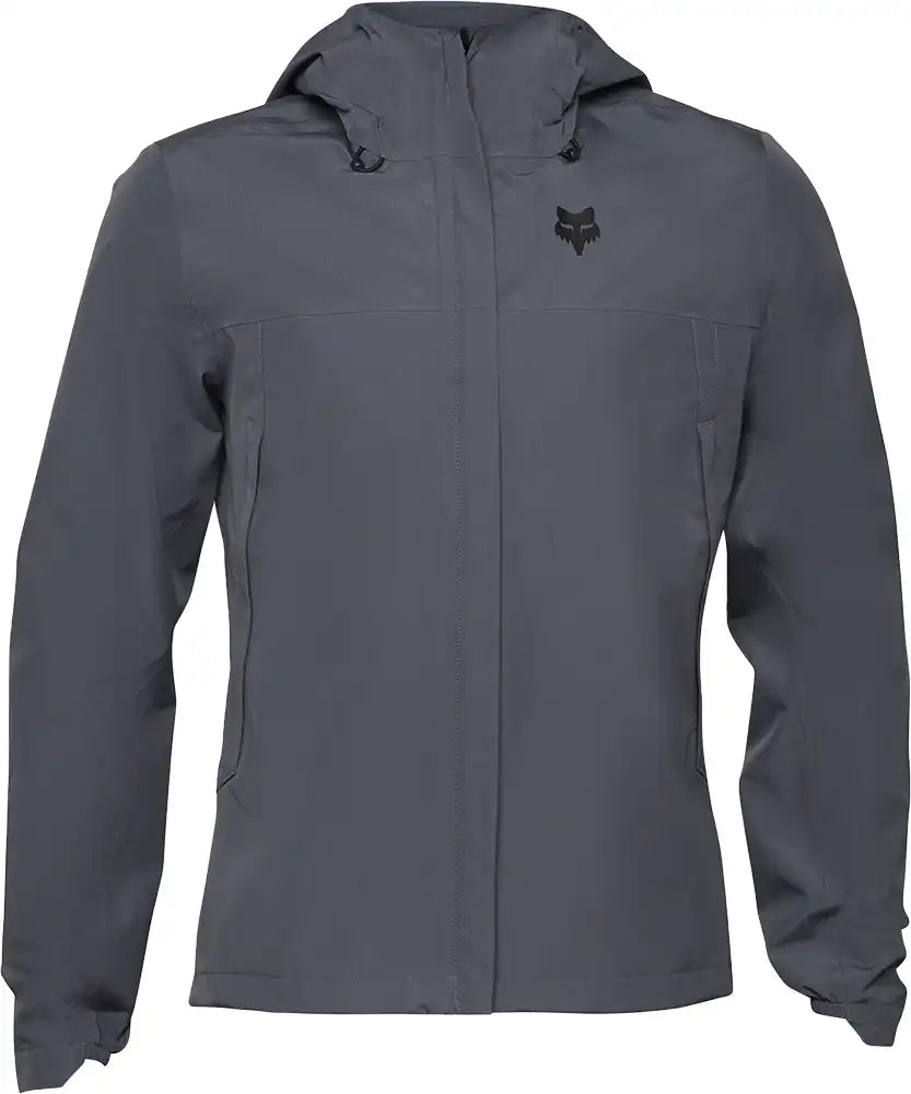 Men's Fox Ranger 2.5L waterproof jacket in black, featuring a hood, zipper closure, and adjustable cuffs for outdoor activities.