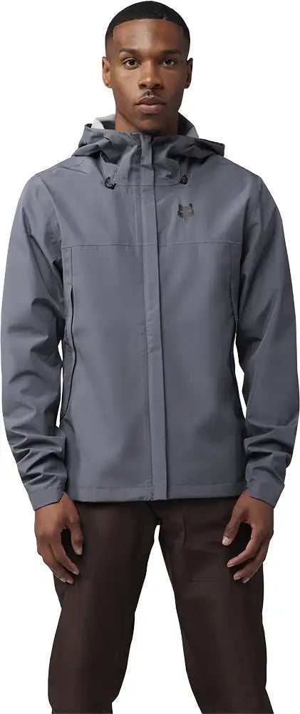 Men's Fox Ranger 2.5L waterproof jacket with hood, lightweight outdoor clothing in black, designed for active outdoor wear.