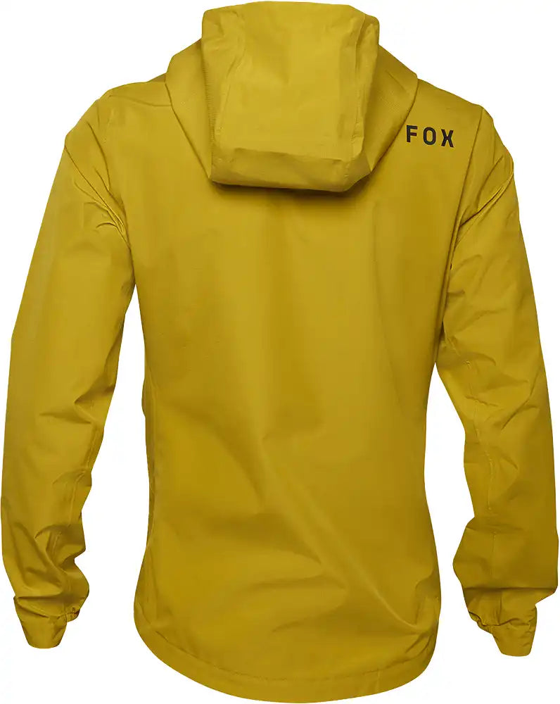 Men's Fox Ranger 2.5L waterproof jacket in black, featuring a hood and adjustable cuffs, designed for outdoor protection and style.