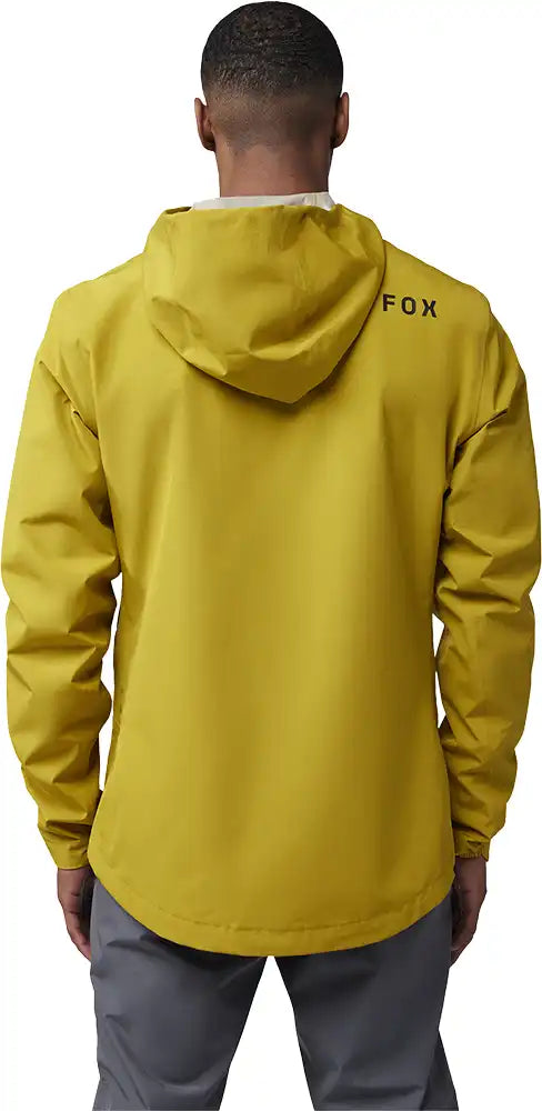Men's Fox Ranger 2.5L waterproof jacket featuring a hood, front zipper, and adjustable cuffs for outdoor protection.