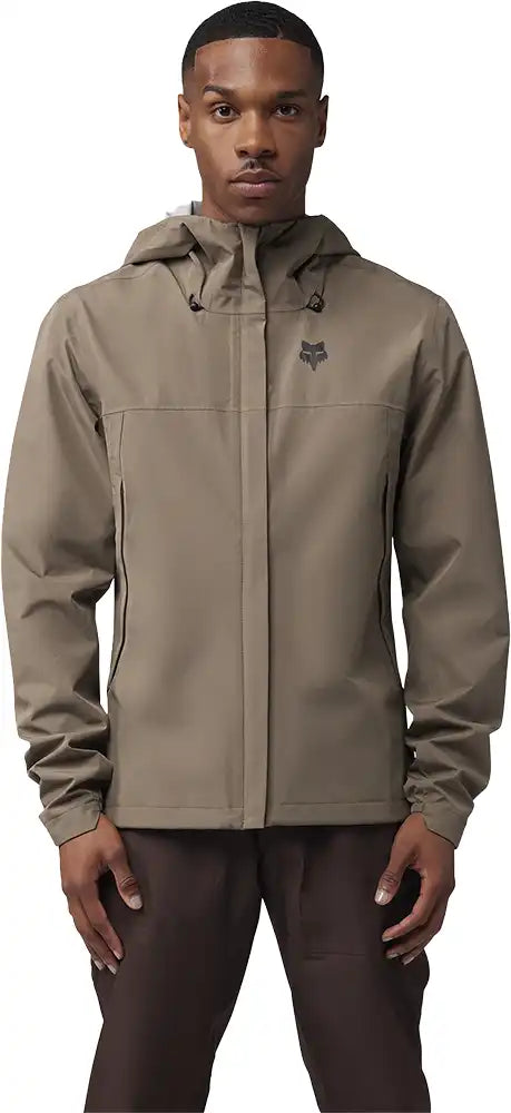 Men's Fox Ranger 2.5L waterproof jacket in black, featuring a hood and zip-up front, designed for outdoor waterproof protection.