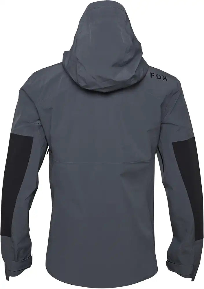 Fox Defend 3L Water Men's Jacket, waterproof outdoor clothing with hood and adjustable features, designed for rugged weather protection.