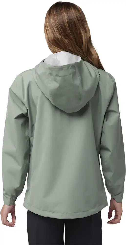 Fox Ranger 2.5L Youth Water Jacket showing a navy blue waterproof jacket with a hood and zip closure, designed for outdoor activities.