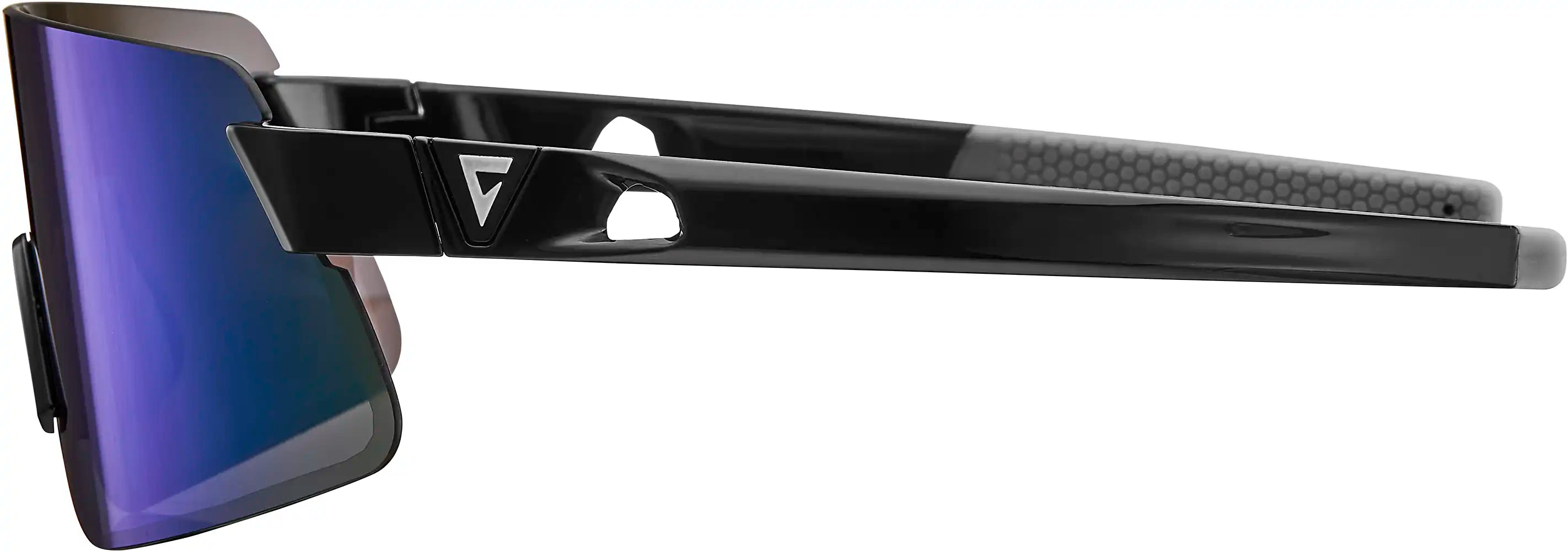 Black Giant Helio sunglasses with purple PolarVIZ lenses, featuring a sleek frame and modern design for stylish eye protection.