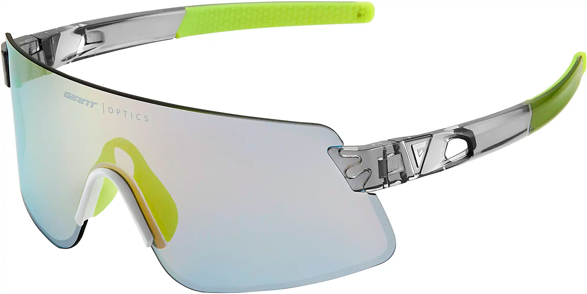 Giant Helio sunglasses with transparent gray frame and gold lenses, stylish accessories for sun protection and fashion.