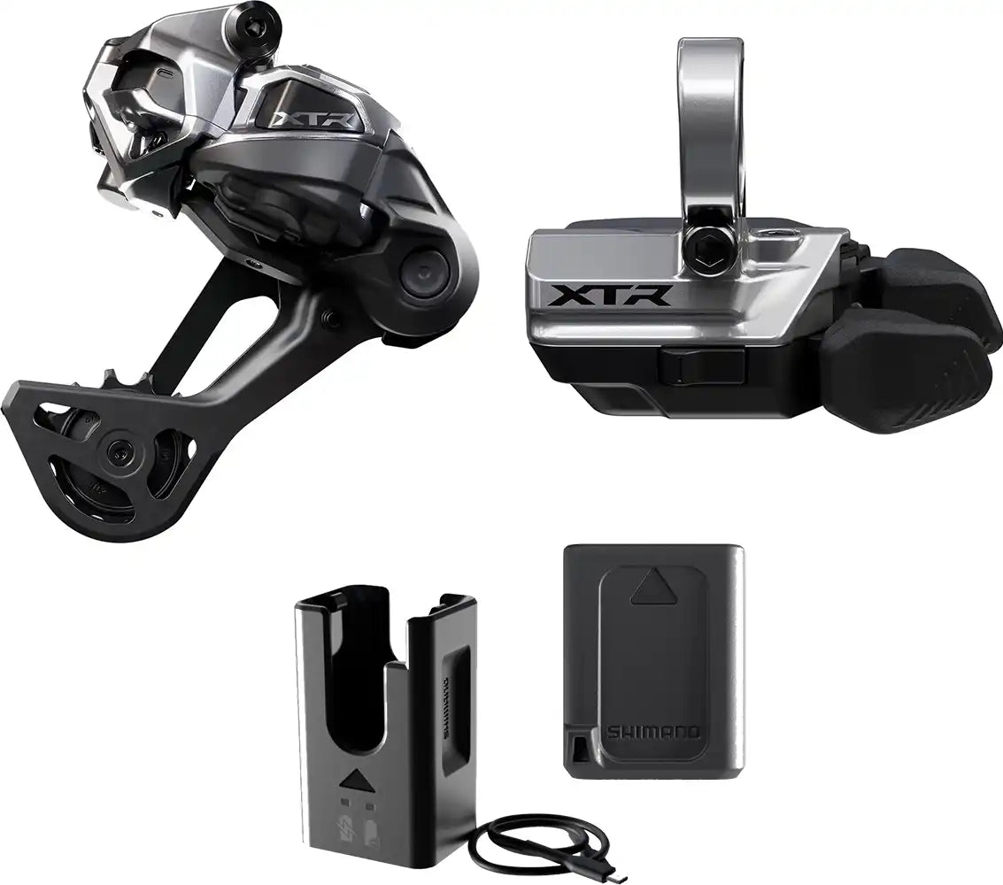 Shimano XTR Di2 M9250 12-speed drivetrain parts kit, including shifters and derailleurs, for mountain bike upgrades.