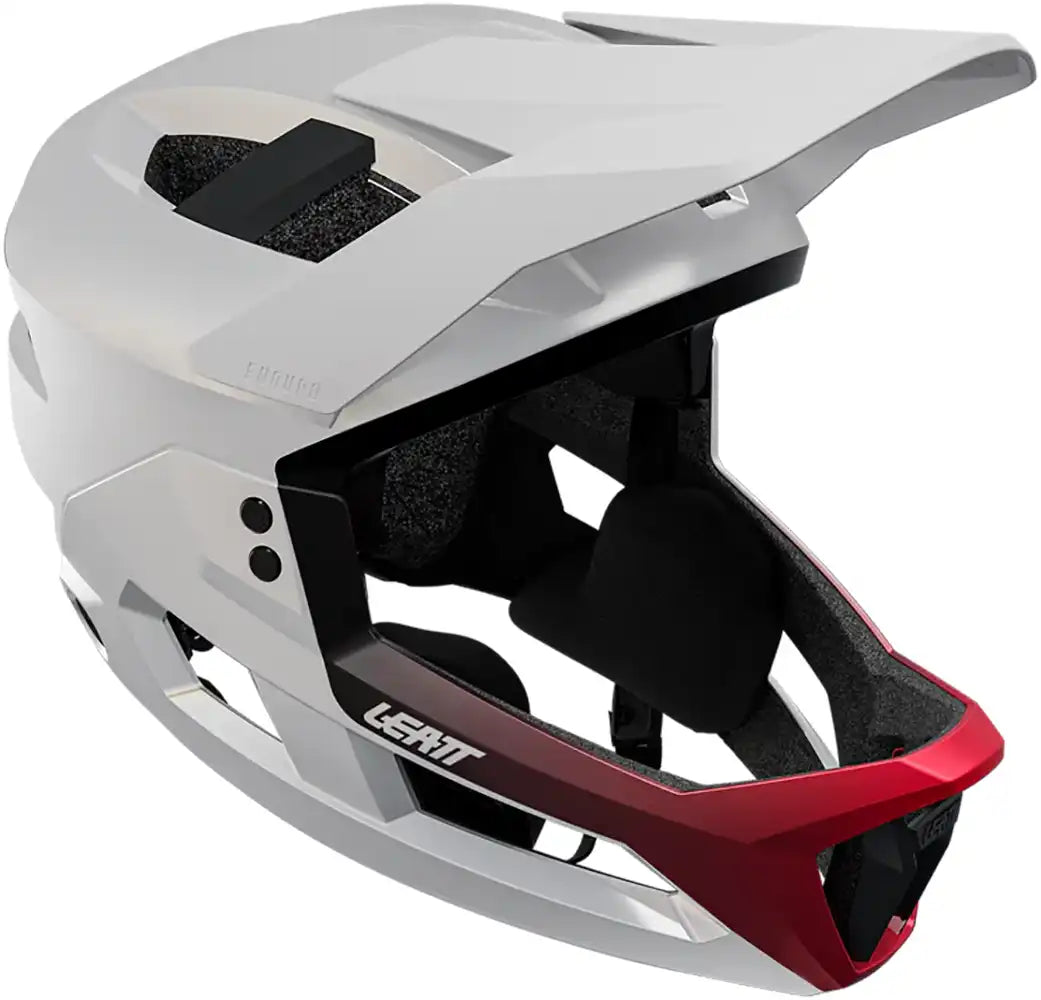 Leatt Enduro 3.0 full face helmet in cream and white with aerodynamic design and ventilation for mountain biking protection.
