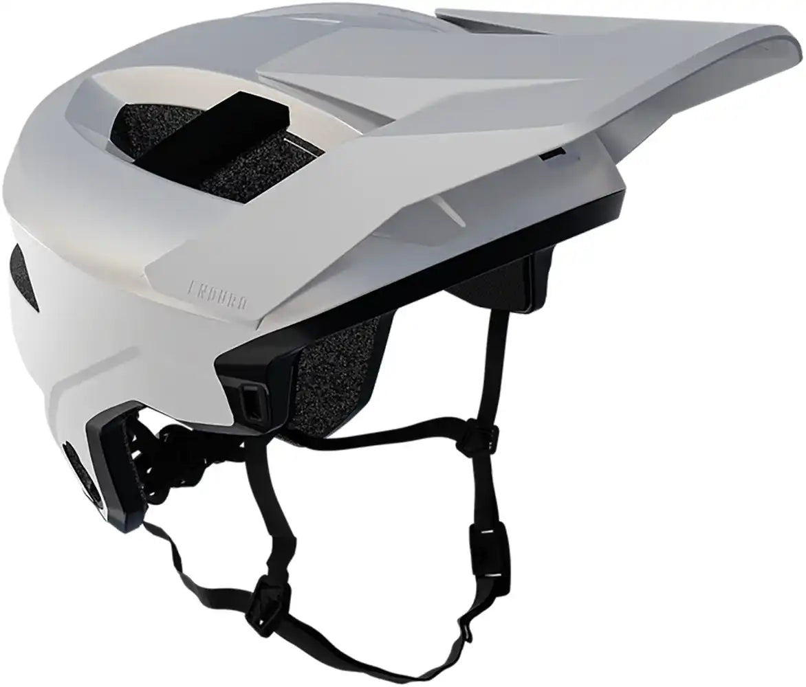 Leatt Enduro 3.0 full face helmet in white and cream for mountain biking, featuring a sleek aerodynamic design.
