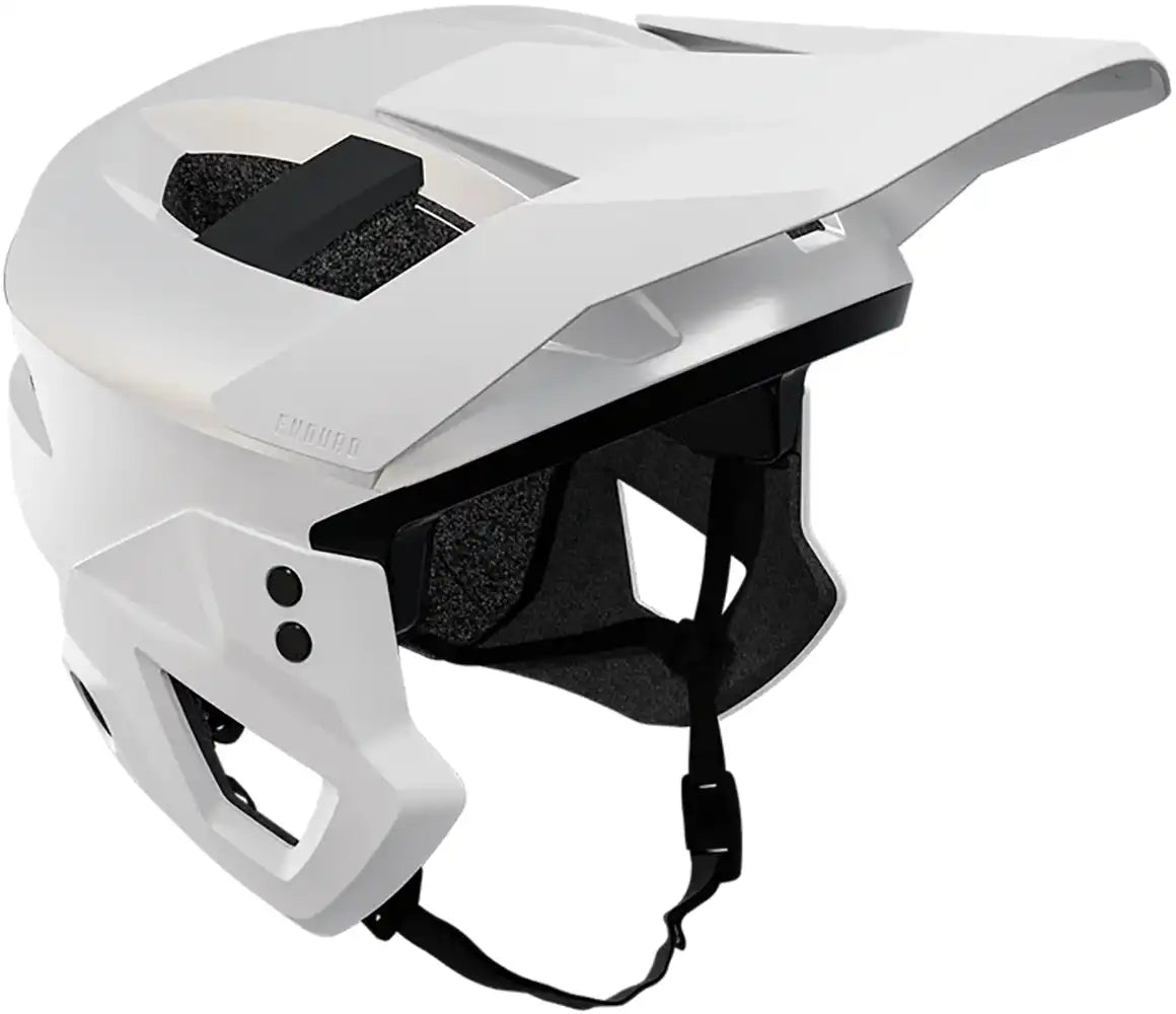 Leatt Enduro 3.0 full face helmet in cream and white with interior padding, designed for mountain biking protection.