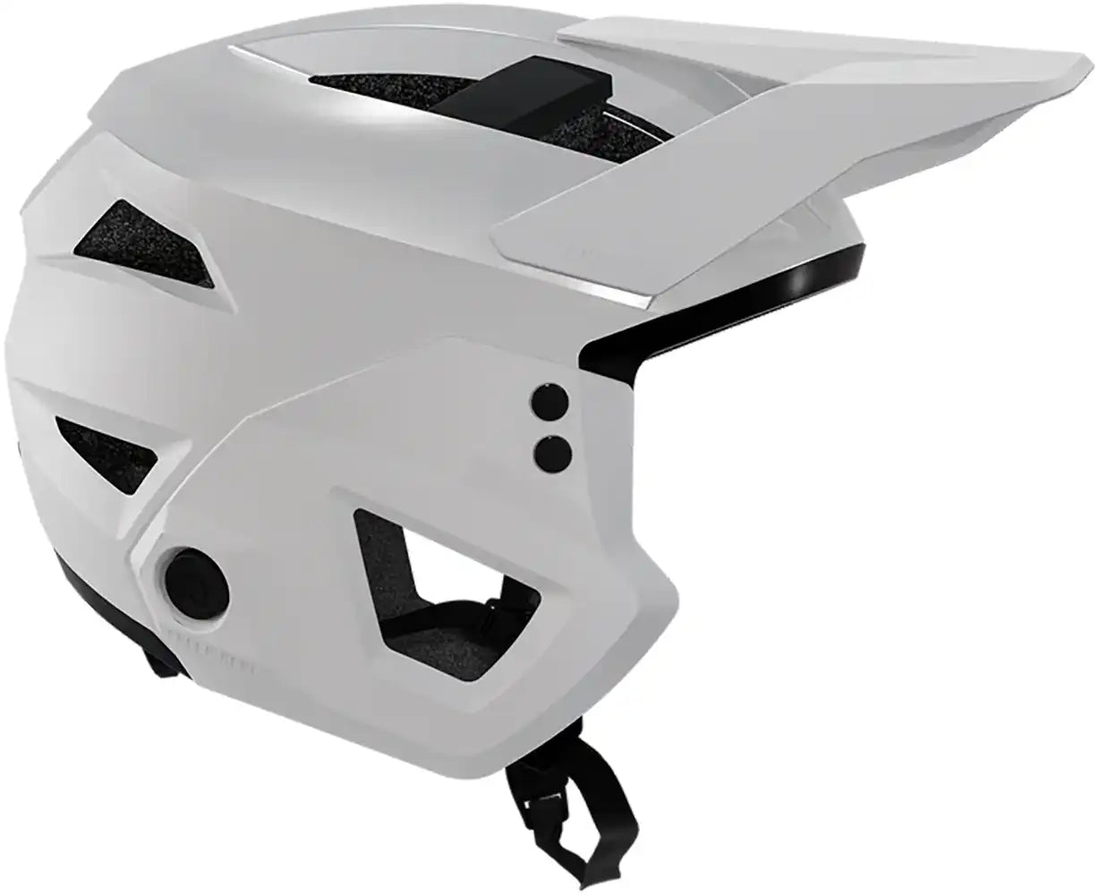 Leatt Enduro 3.0 full face helmet in cream and white with padded interior, designed for mountain biking safety.
