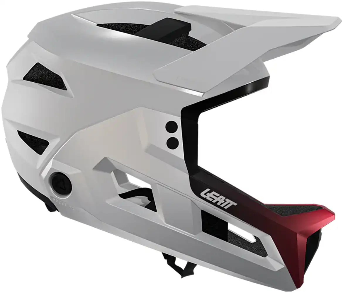 Leatt Enduro 3.0 full face helmet in white and cream, designed for mountain biking with aerodynamic ventilation and durable construction.