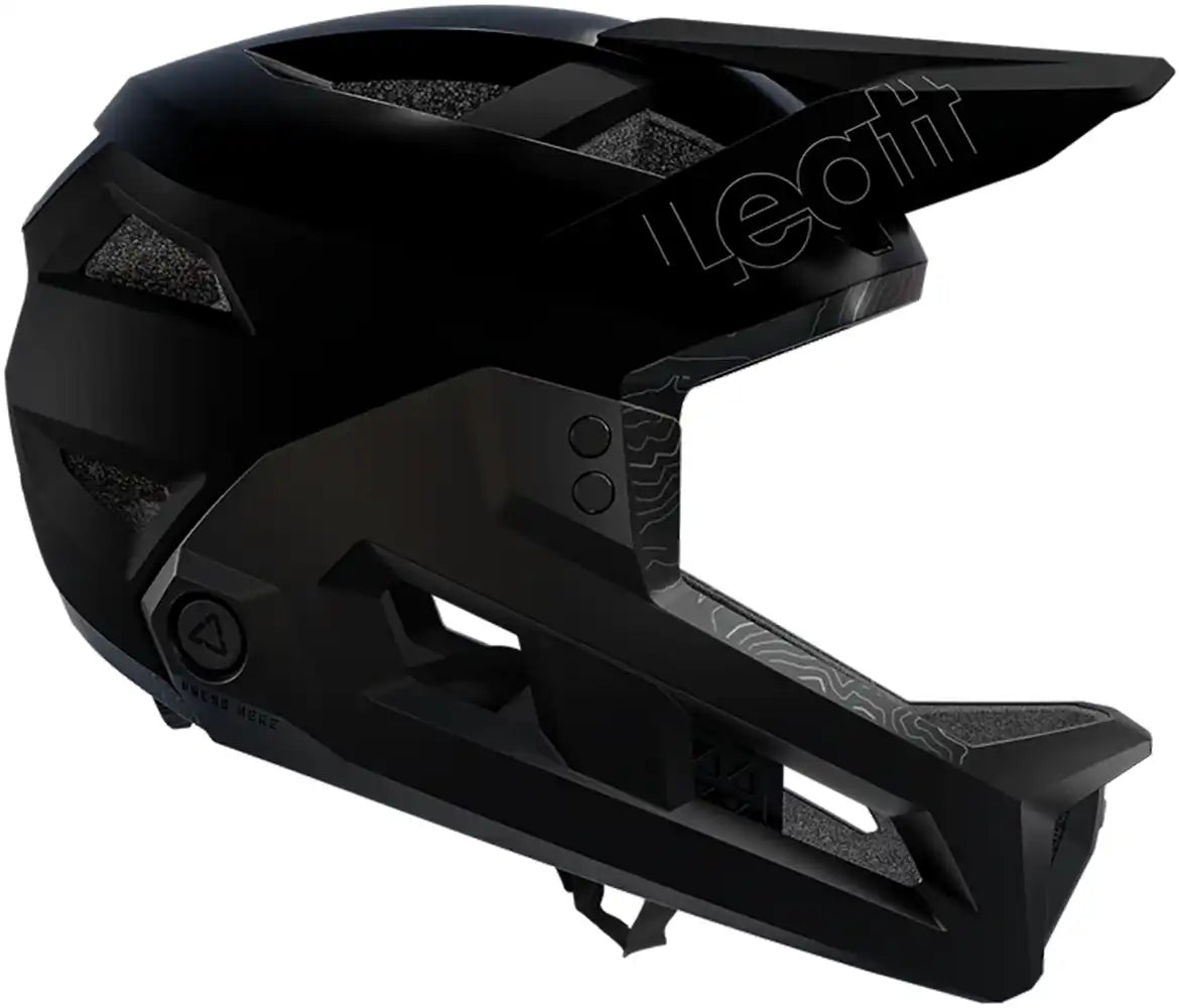 Leatt Enduro 3.0 full face helmet in stealth finish, showing the right side with ventilation vents and sleek design for mountain biking