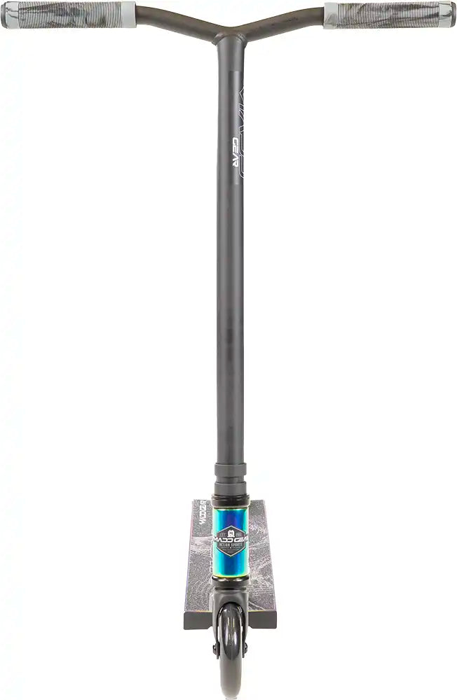 MGP Kick Extreme chrome scooter with front view, showcasing its sleek design and sturdy build for freestyle riding.