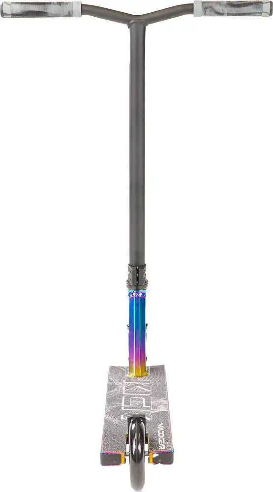 MGP Kick Extreme scooter with neon chrome finish, featuring sturdy handlebars and deck, designed for stunt riding and tricks.