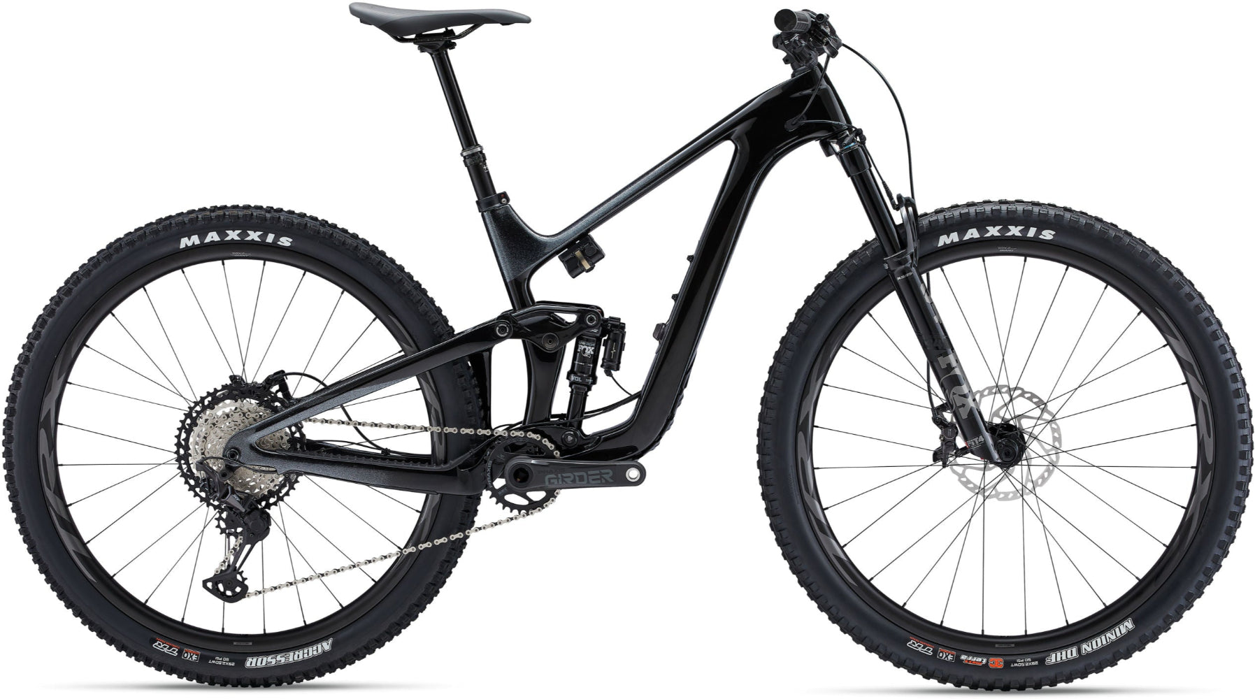 Giant 2022 Trance Advanced Pro 29 dual suspension mountain bike in black carbon color, ready for trail riding.
