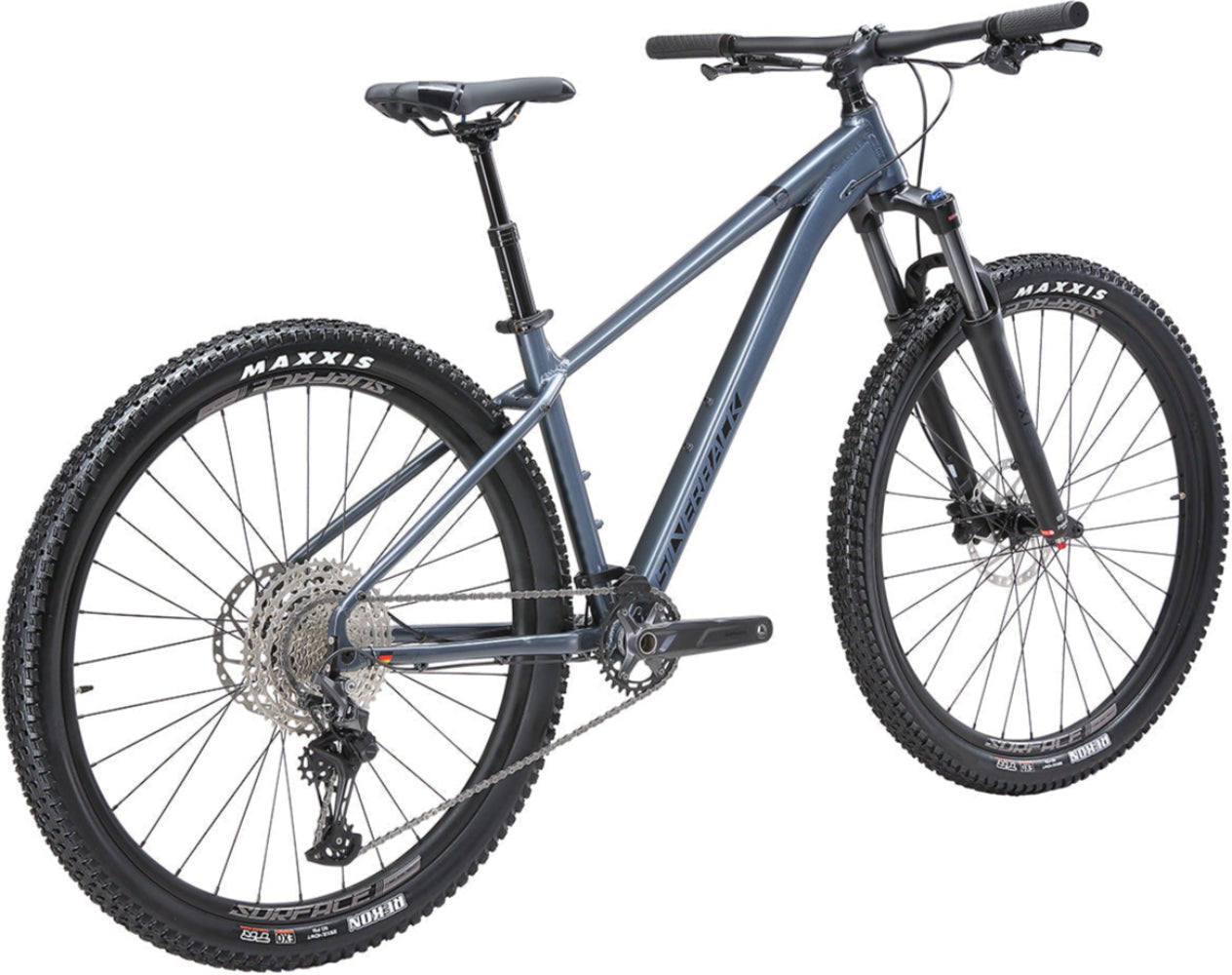 Silverback 2025 SE Series 12 hardtail mountain bike with silver frame and front suspension, shown from side view.