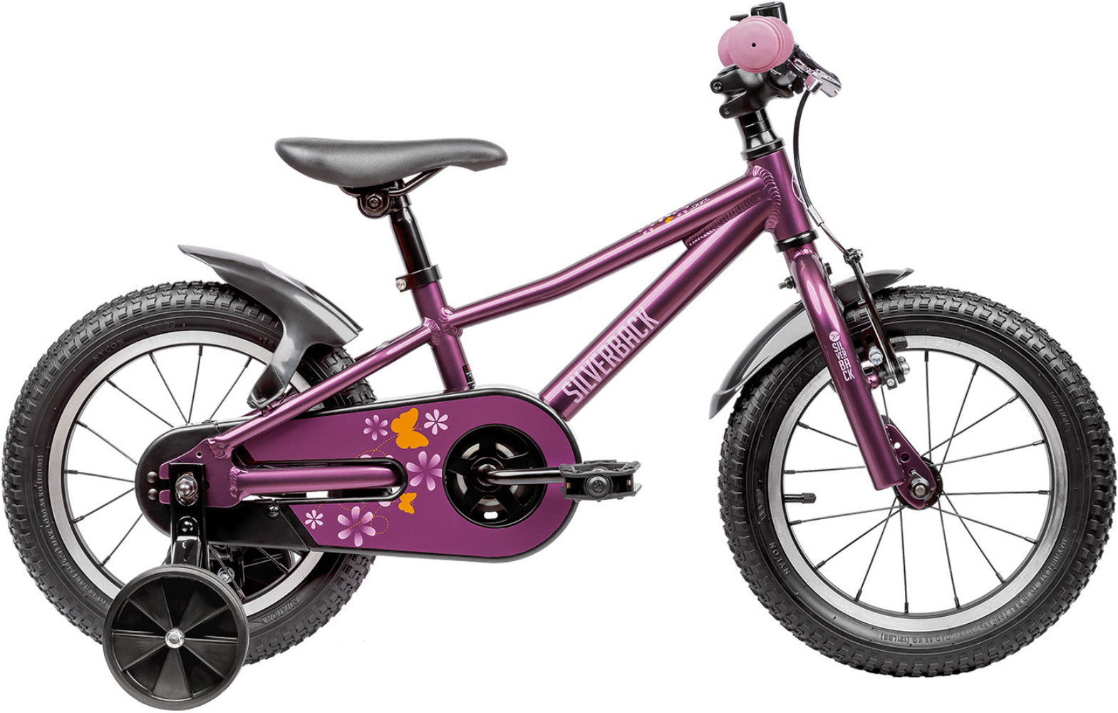 Silverback 2025 Skid 14 Girls bike with a sturdy frame and colorful design, suitable for young riders and beginner cyclists.