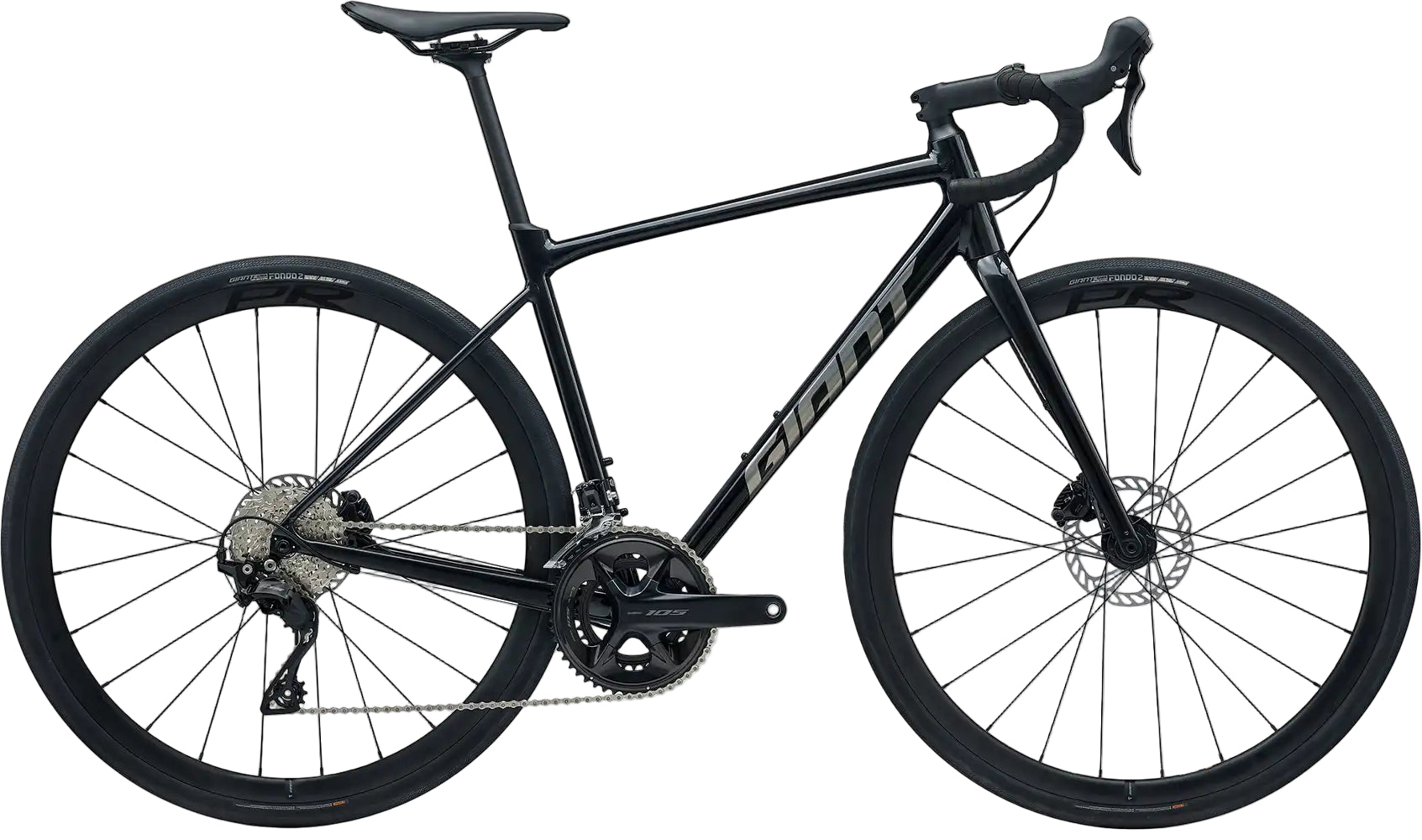 Giant 2026 Contend AR 1 road bike with black frame and sleek design, suitable for road cycling and endurance riding.