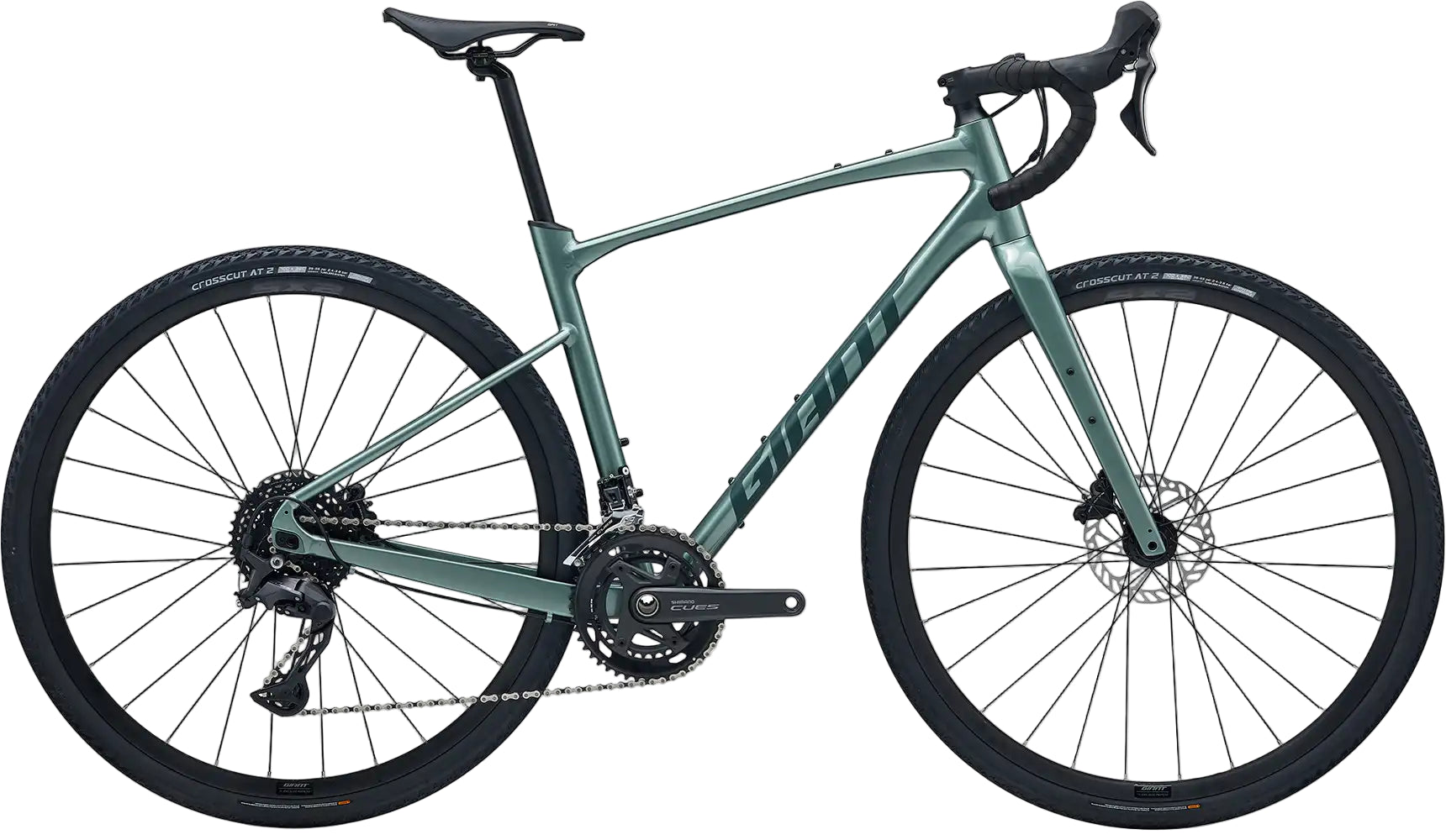 Giant Revolt 1 gravel bike in Alpine Green, featuring lightweight frame, drop handlebars, and rugged tires for off-road cycling.